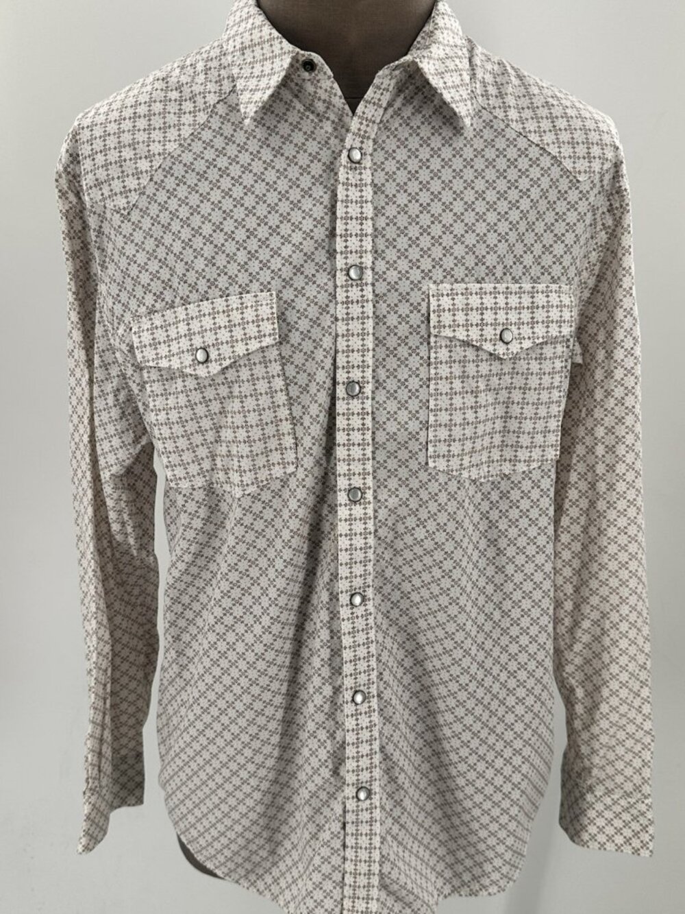 Old Navy Men's Western Shirt Snap Front Pearl White Brown Long Sleeve Cotton XL